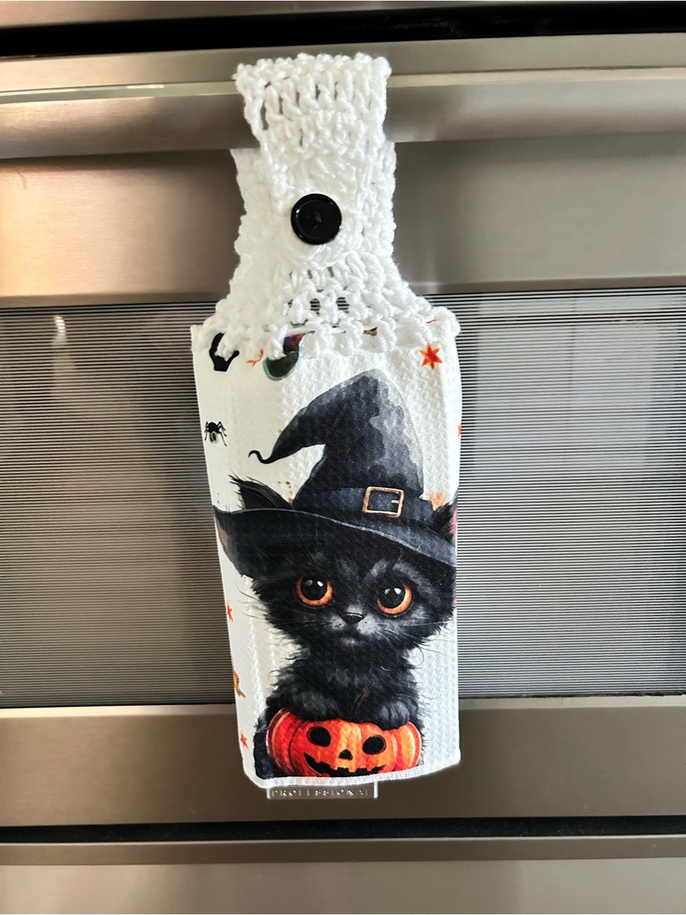 Hand Crafted Halloween Black & Orange Witch Kitten Hanging Kitchen Hand  Towel - Picture 6 of 8